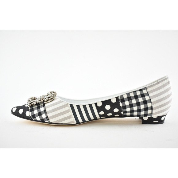Manolo Blahnik Hangisi Flat Black White Patches Jewel Buckle Classic Ballet 41.5 - Picture 9 of 12